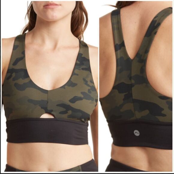 X by Gottex Keyhole Racerback Sports Bra Military Camo Print Green S - Picture 1 of 11